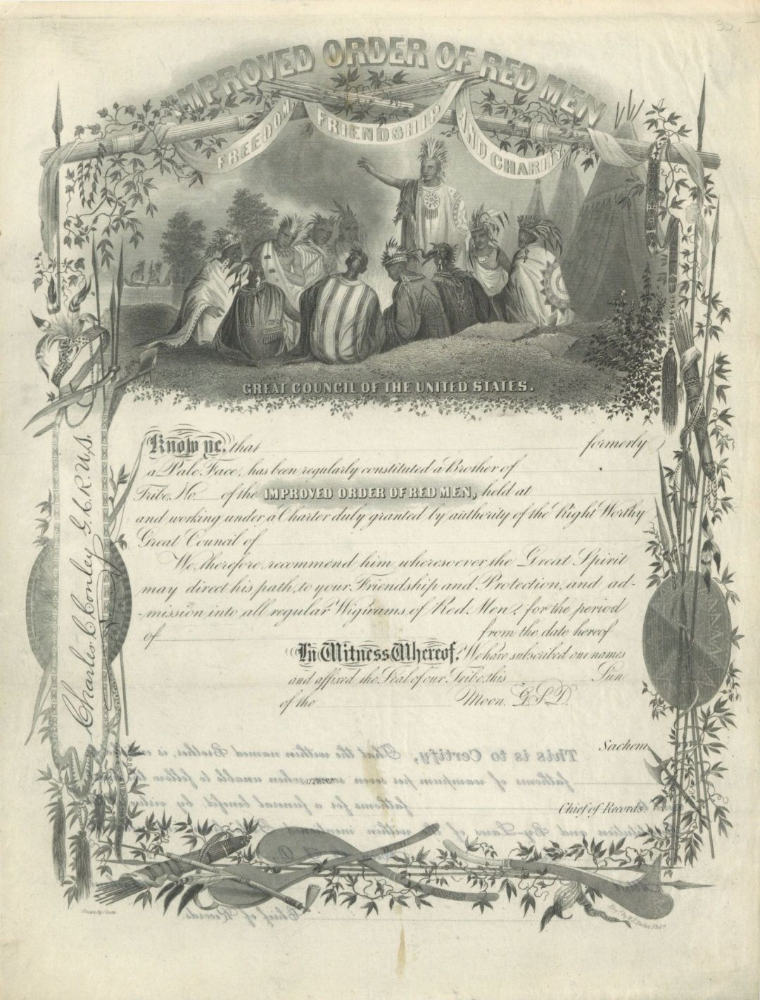 Improved Order of Red Men Certificate - Americana