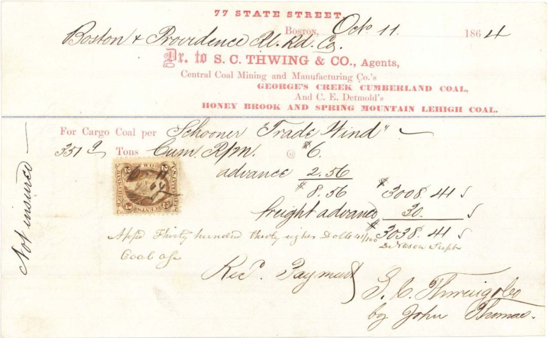 1864 Bill from Central Coal Mining and Manufacturing Co.  -  Americana