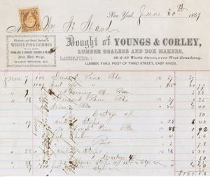 Statement from Youngs and Corley with Revenue Stamp - 1869 dated Americana