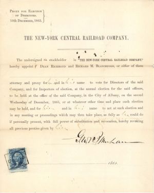 Attorney Appointment with Revenue Stamp - 1865 dated Americana