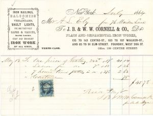 Statement to J.B. and W.W. Cornell and Co., Dr. with Revenue Stamp - 1864 dated Americana