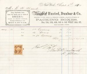 Statement from Husted, Dunbar and Co. with Revenue Stamp - 1870 dated Americana