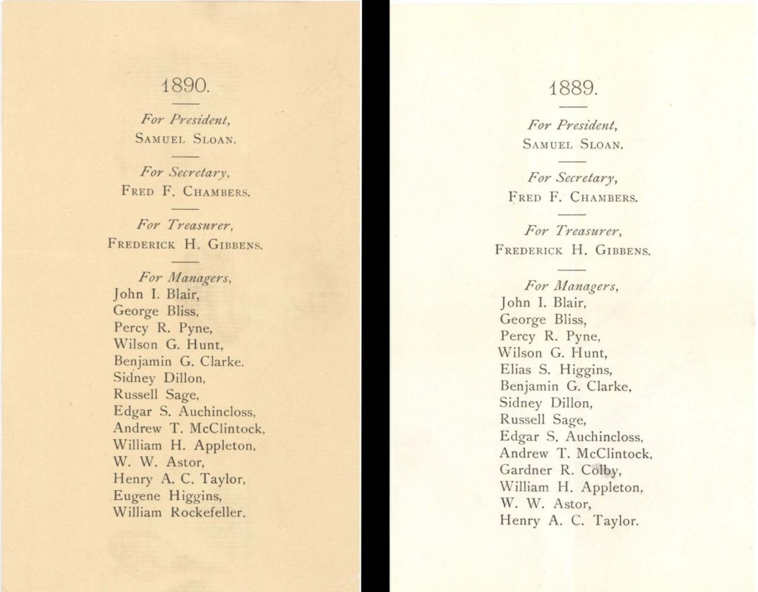 Group of 6 Proxies mention Sage, Dillon, Astor and Rockefeller  -  1889 and 1890 dated Americana