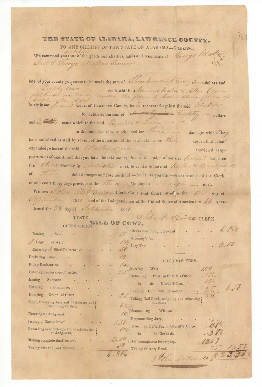 Slavery related Document with African Americans Used as Payment - 1840/41 dated Americana