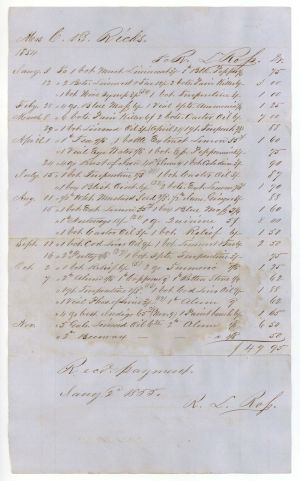 Handwritten Document Details Visits to Slaves of C.B. Ricks - 1854 dated Slavery Documents from Abraham Ricks Archive