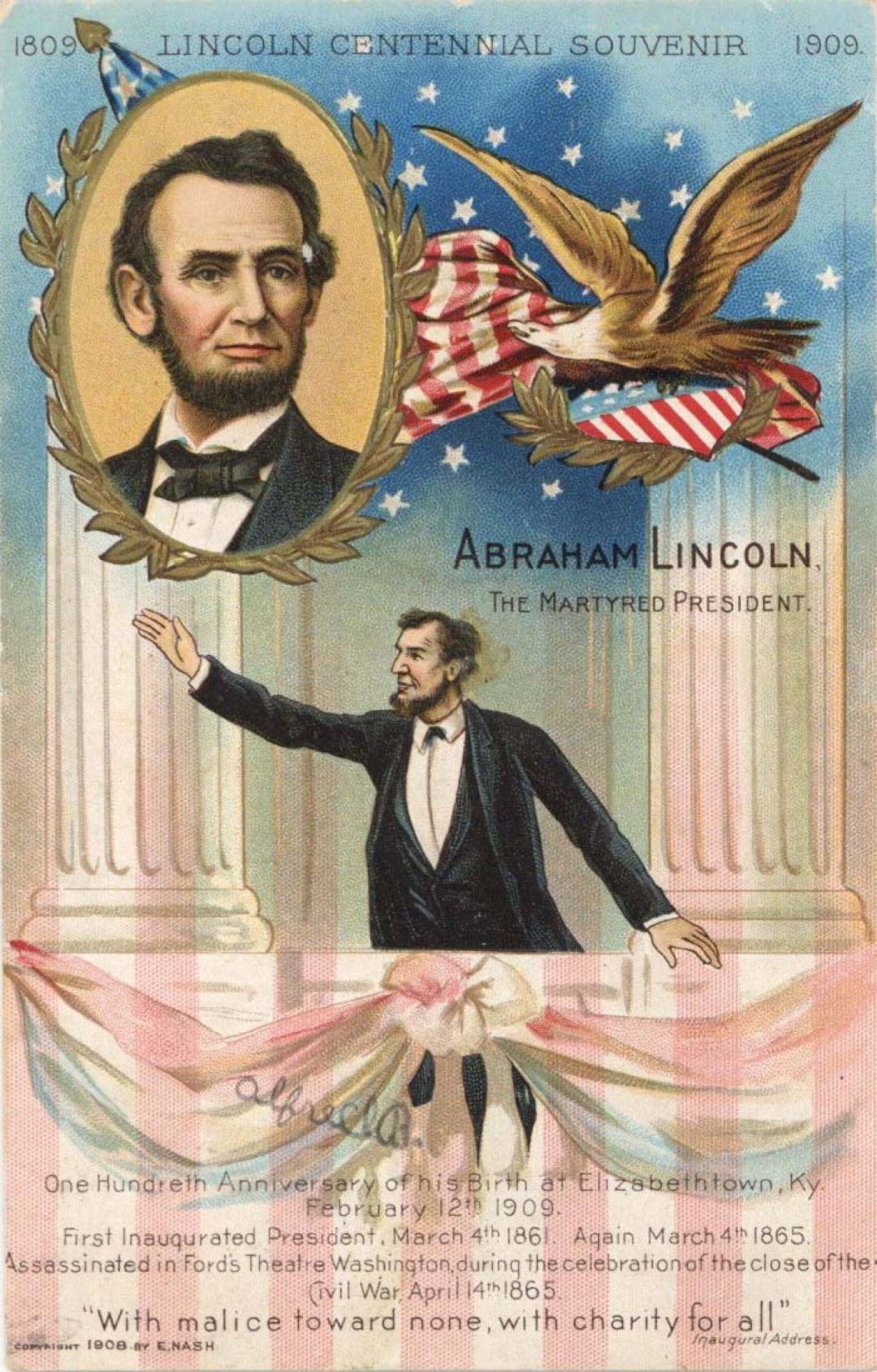 Lincoln Centennial Postcard - 1809-1909 dated Americana