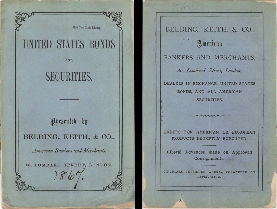 United States Bonds and Securities Booklet - 1867 dated Americana