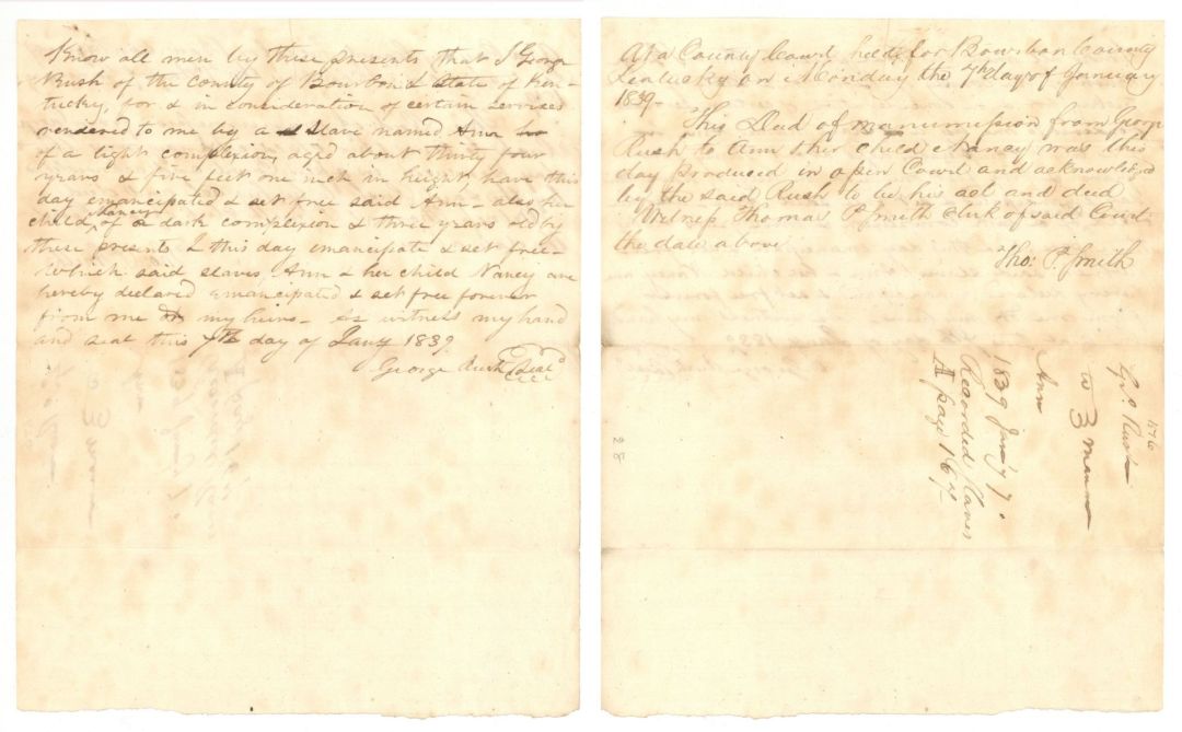 1839 dated Slavery Document - Emancipation Document - Americana