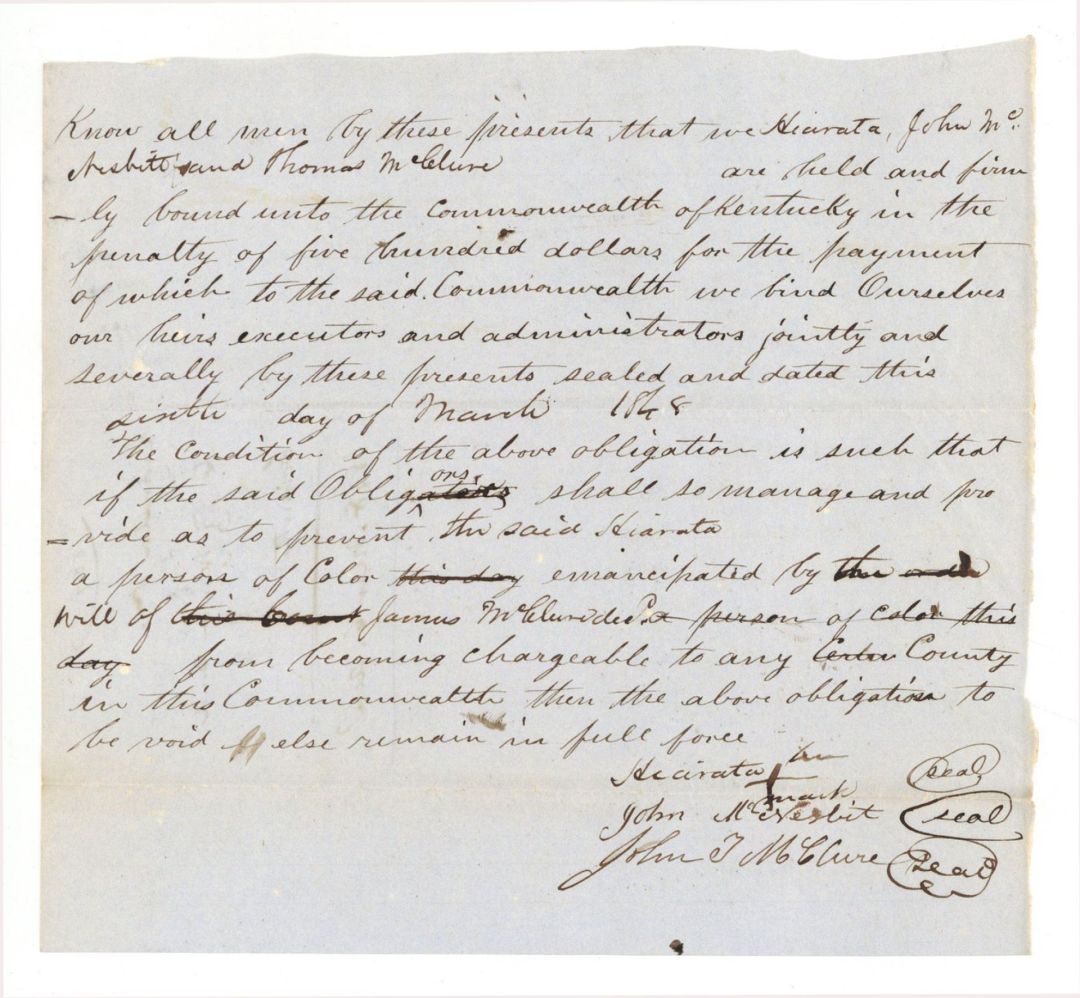 1848 dated Slavery Document - Emancipation Document - Americana