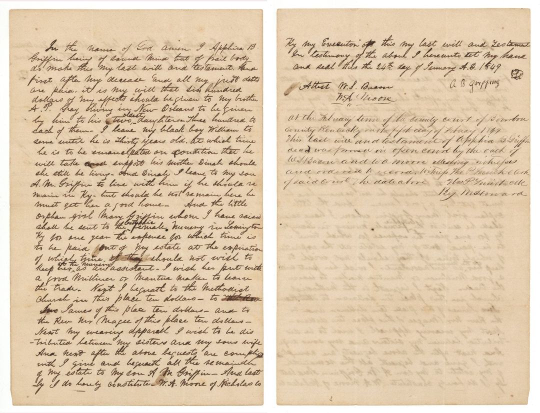 1849 dated Slavery Document - Emancipation Document - Americana