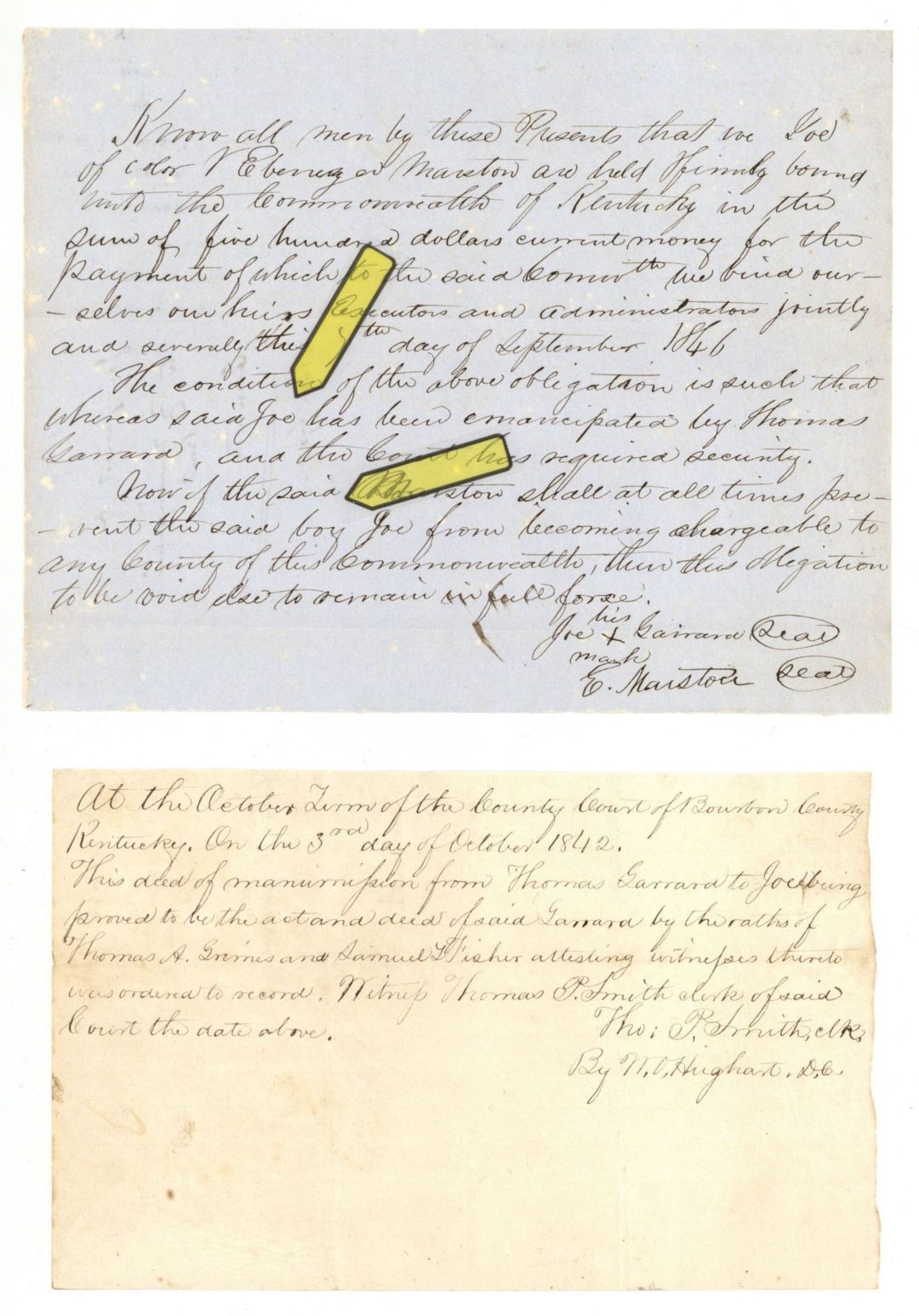 1842-1846 dated Slavery Document - Emancipation Document - Americana