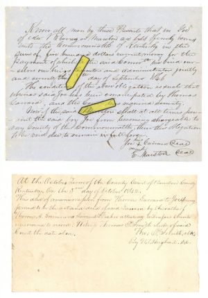 1842-1846 dated Slavery Document - Emancipation Document - Americana