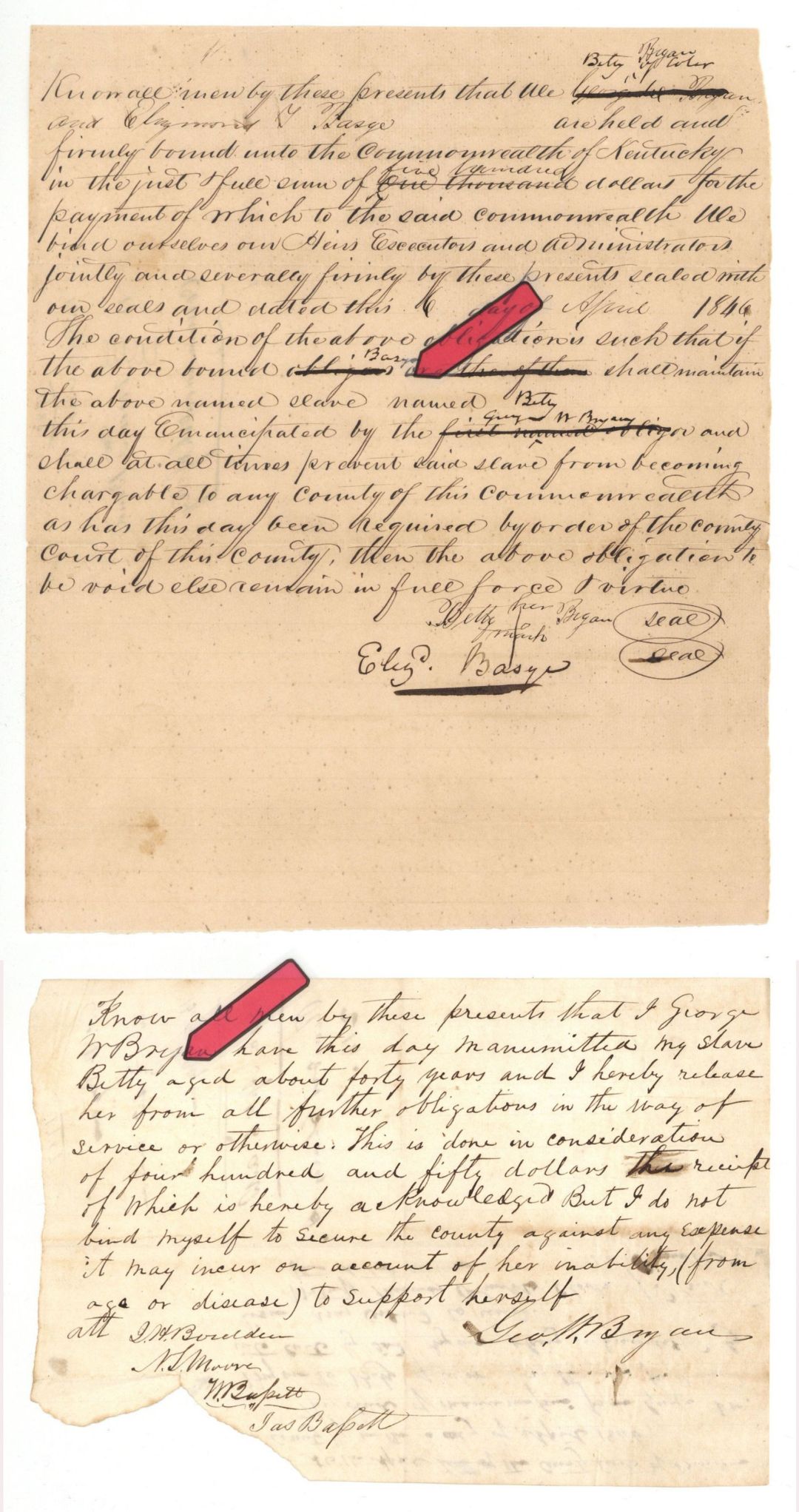 1846 dated Slavery Document - Emancipation Document - Americana