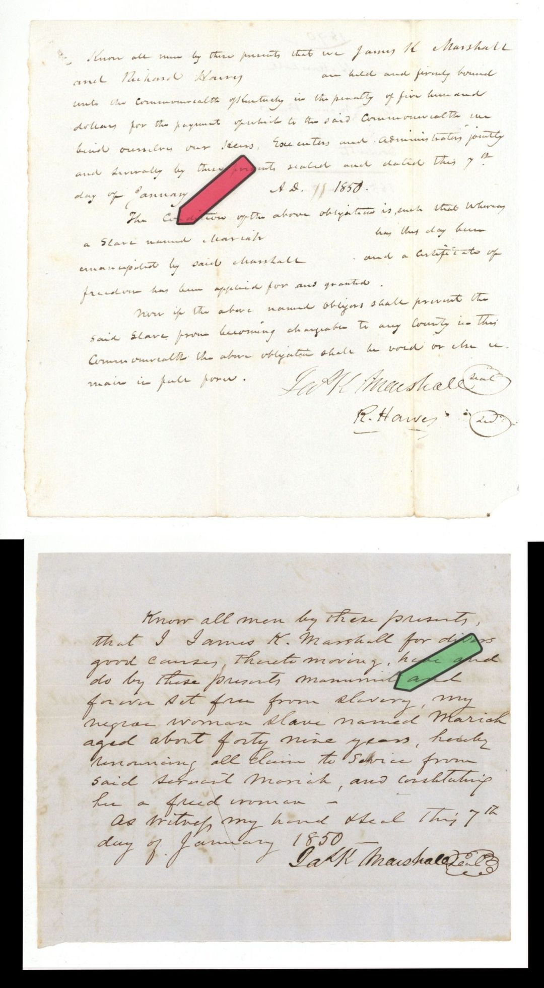 1850 dated Slavery Document - Emancipation Document - Americana