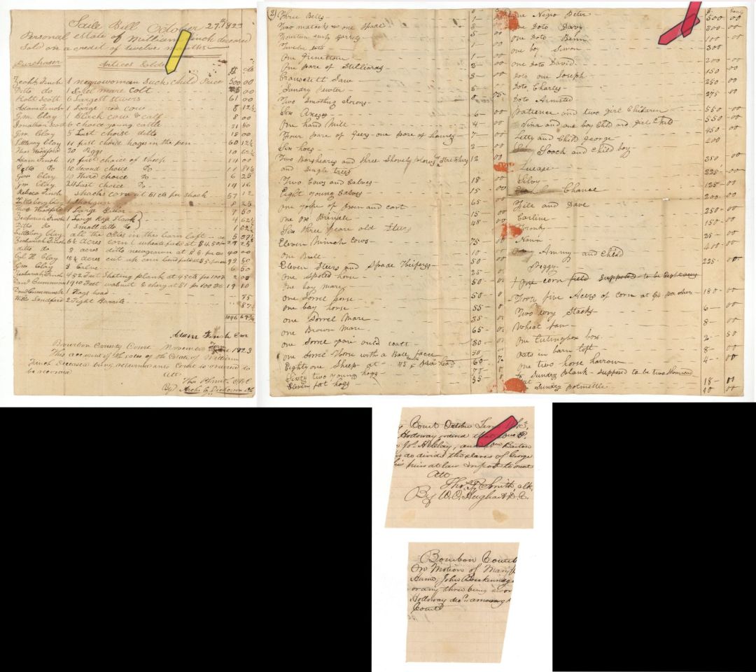 1823 dated Slavery Document - Estate of William Finch - Americana