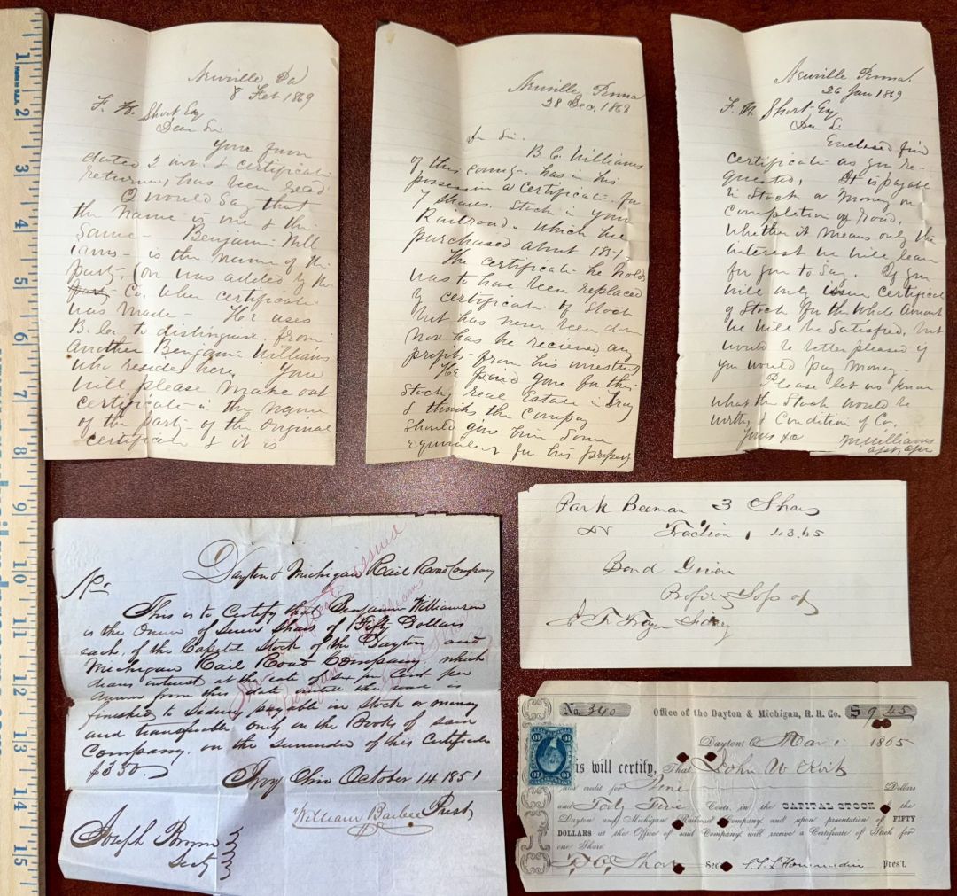 Group of Dayton and Michigan Railroad Co. Correspondence - 1851-1869 dated Railroadiana - St. Louis, Missouri