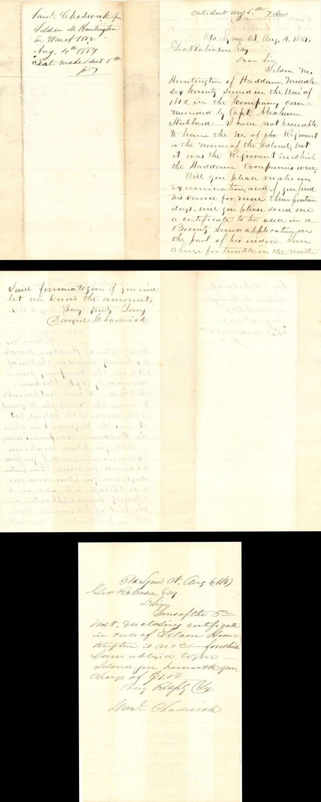 War of 1812 Pair of Letters - 1857 dated Americana