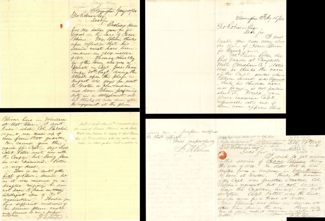 War of 1812 - 3 Letters - 1859 and 1860 dated Americana