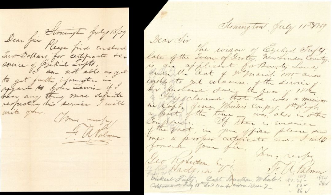 War of 1812 Pair of Letters - 1859 dated Americana