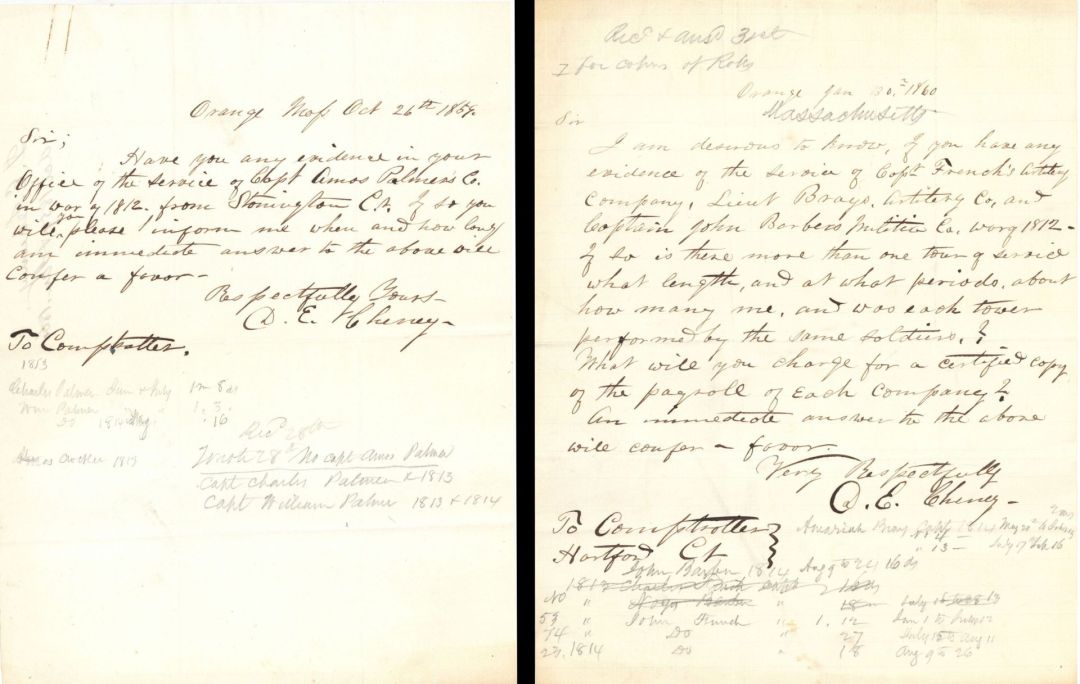 War of 1812 Pair of Letters - 1859 and 1860 dated Americana