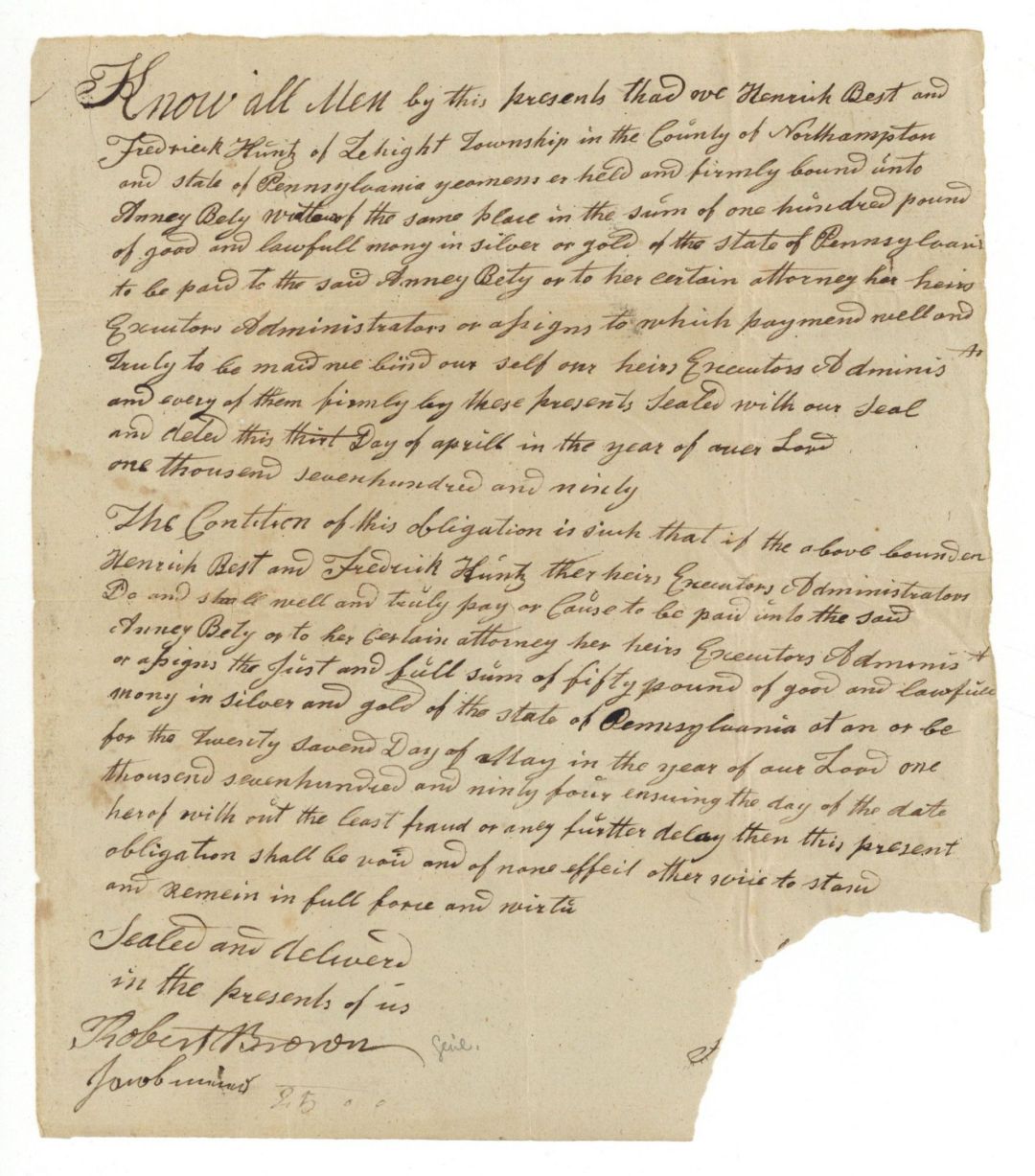 Obligation of Payment - 1790 dated Americana