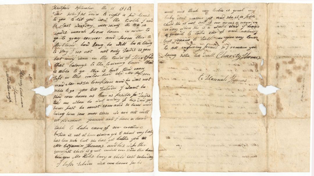 Letter Between Sisters - 1814 dated Americana