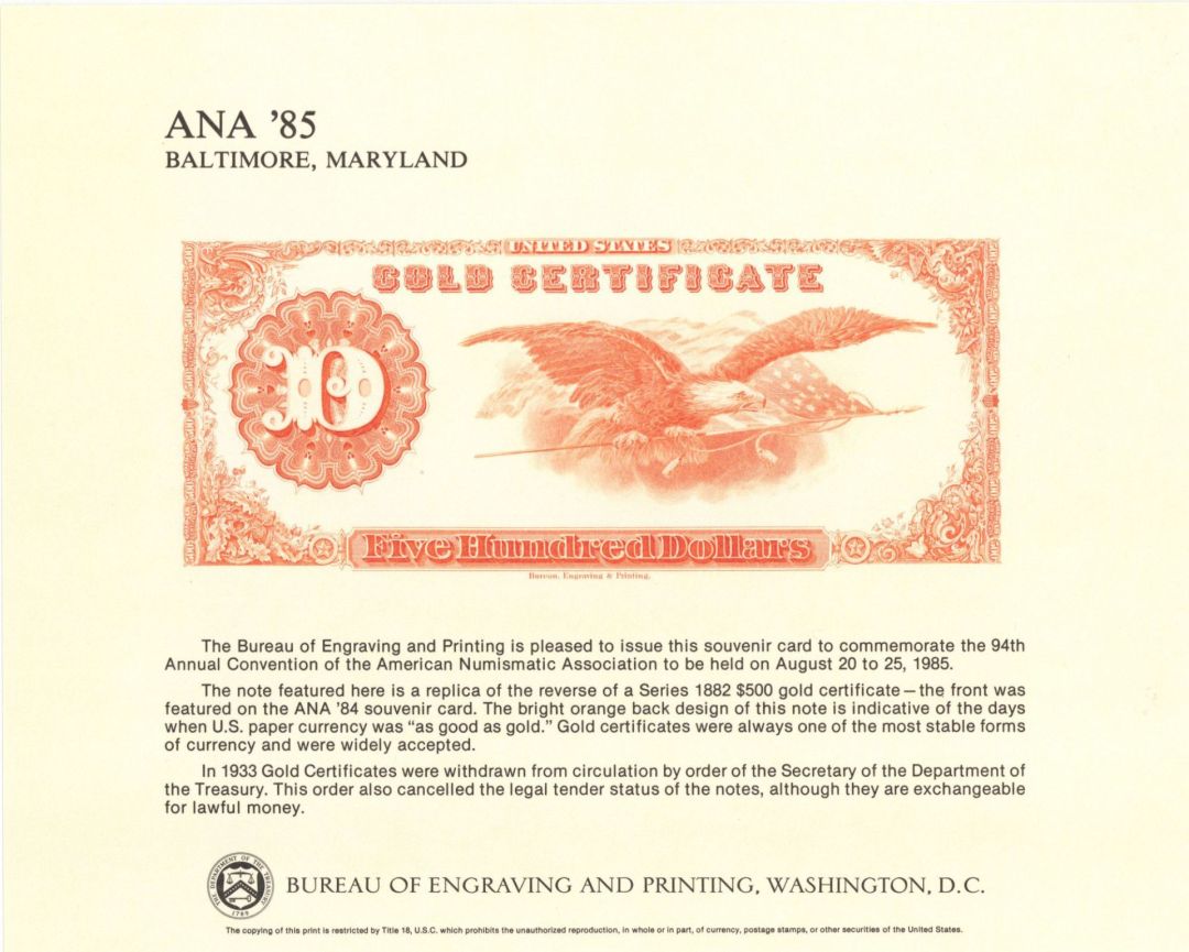 Souvenir Card # B-82 - Americana