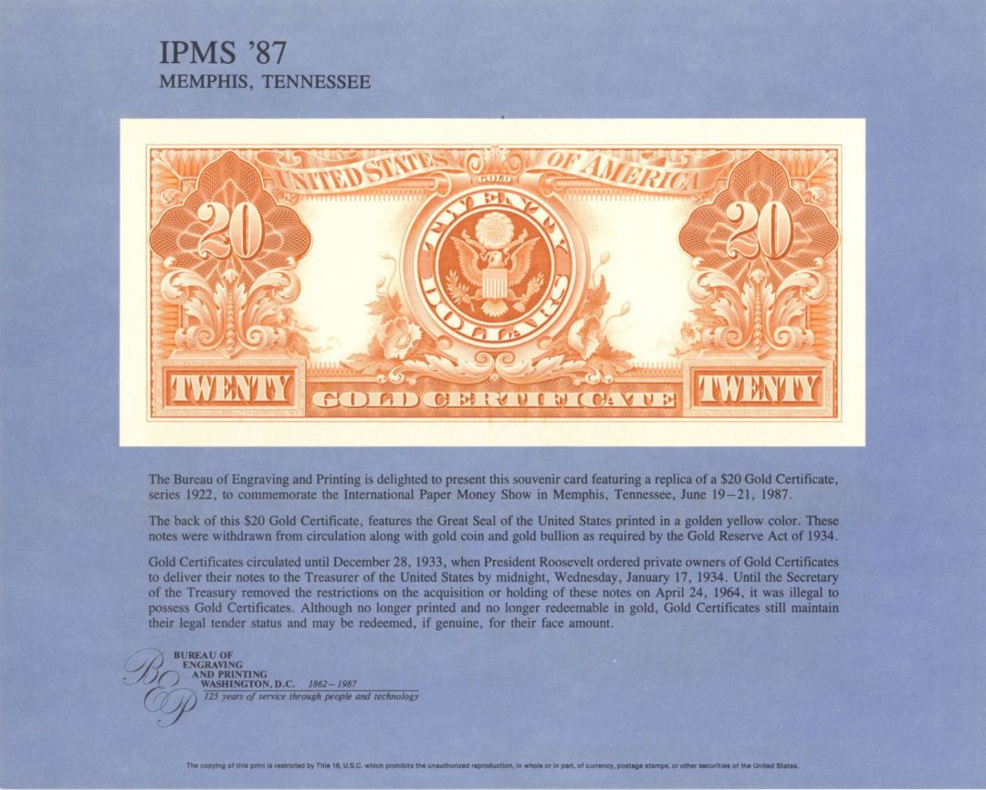Souvenir Card # B-105 - Americana