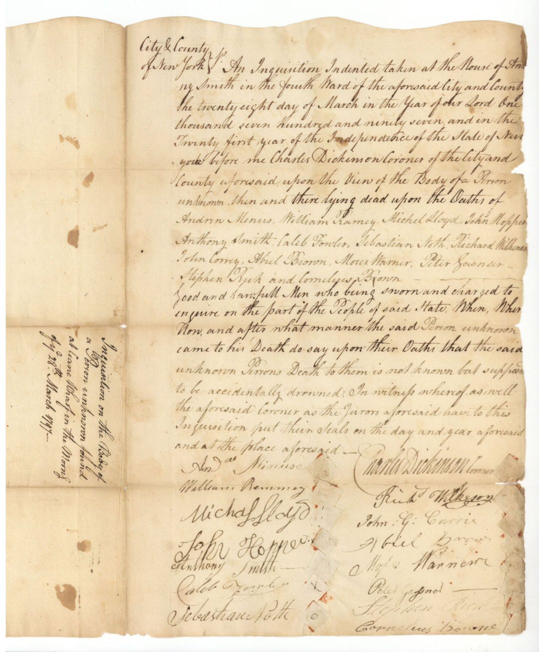 1797 dated Inquisition Letter Signed by Charles Dickinson - Americana