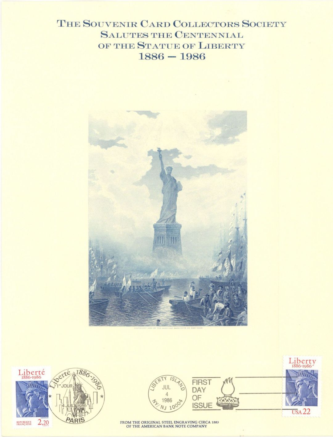 Souvenir Card 1886-1986 dated - Americana