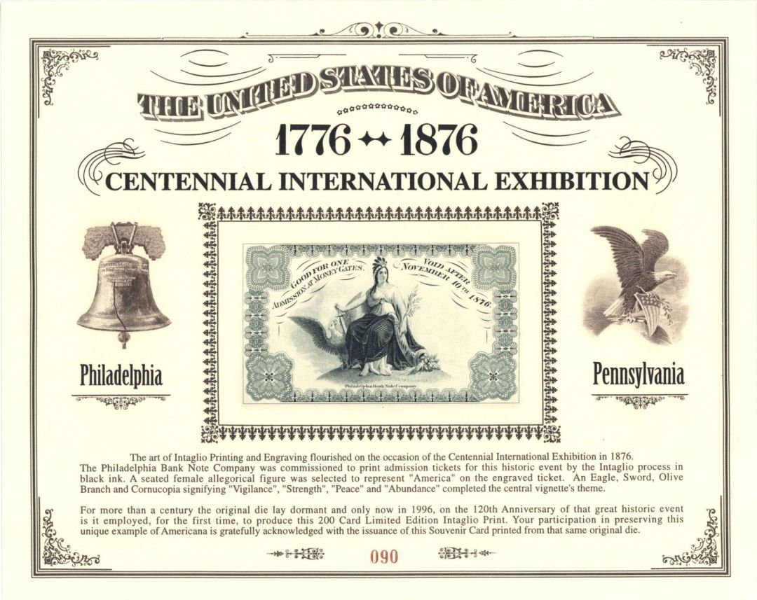 Souvenir Card dated 1776-1876 - Americana