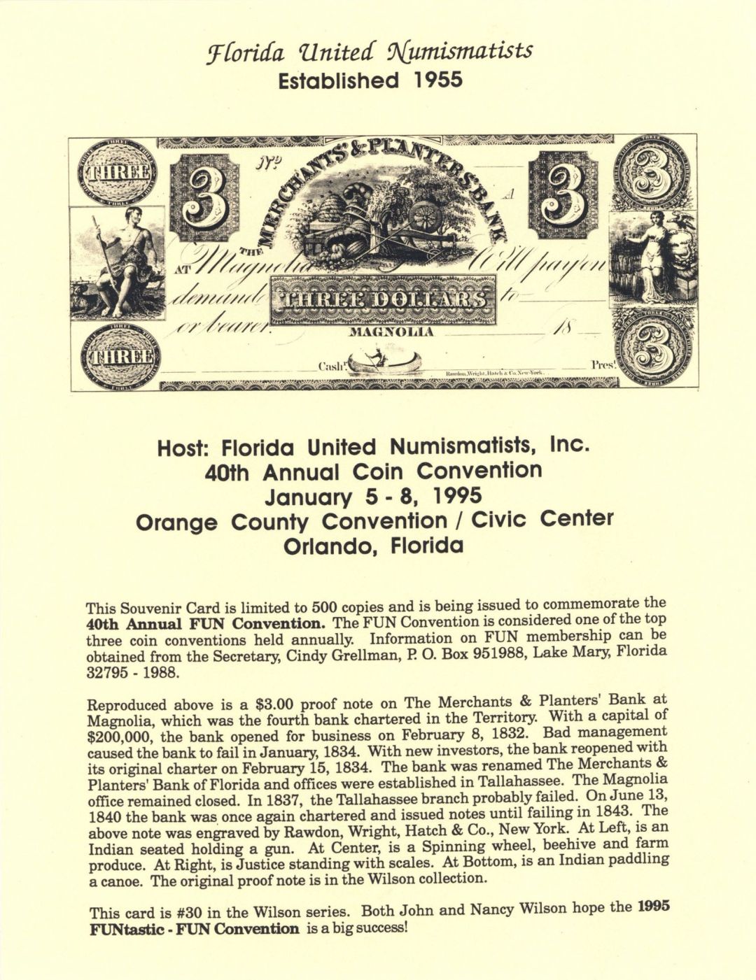 Souvenir Card dated 1995 - Americana