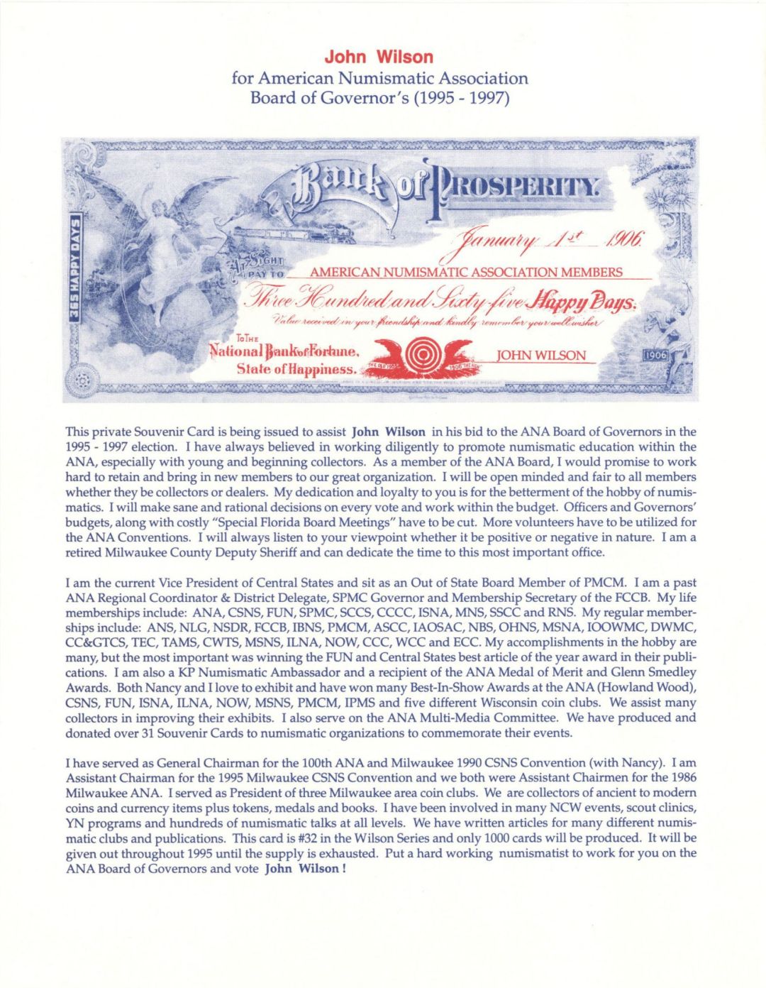 Souvenir Card dated 1995-1997 - Americana