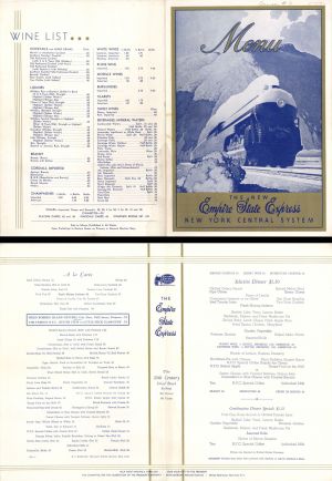 Menu for Empire State Express - 1940's dated Americana