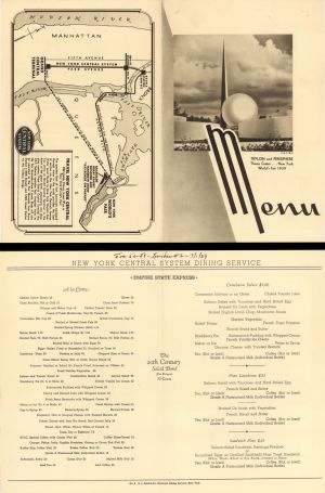 Menu for New York Central System - 1939 dated Americana