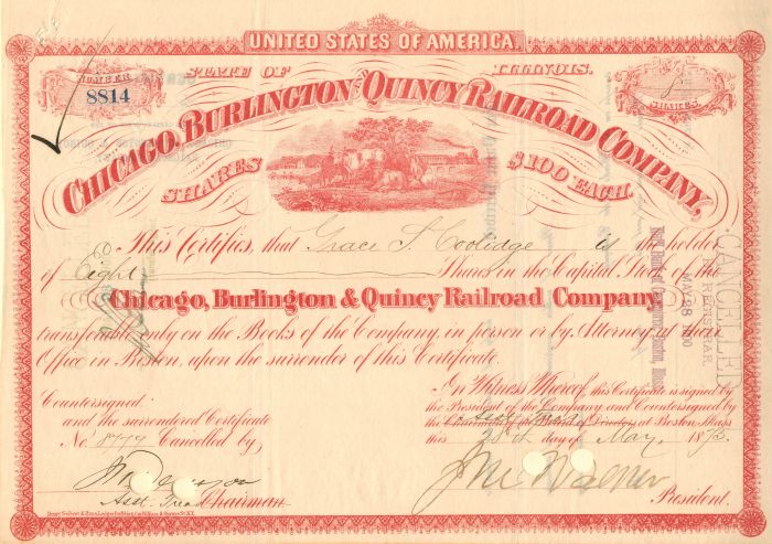 Chicago, Burlington and Quincy Railroad Co. - Stock Certificate