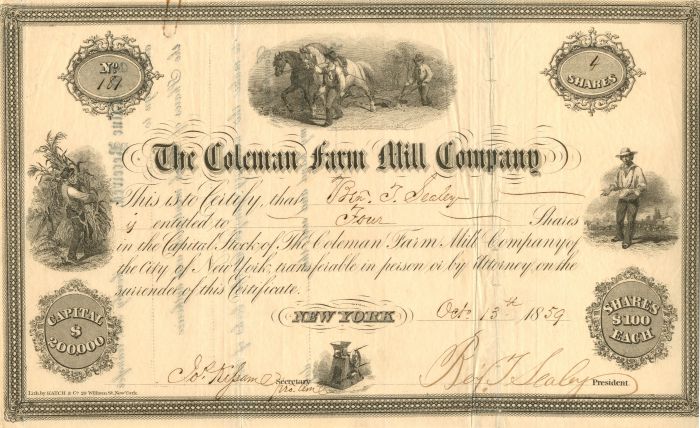 Coleman Farm Mill Co. - Stock Certificate