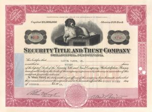 Security Title and Trust Co. - 1929 dated Stock Certificate
