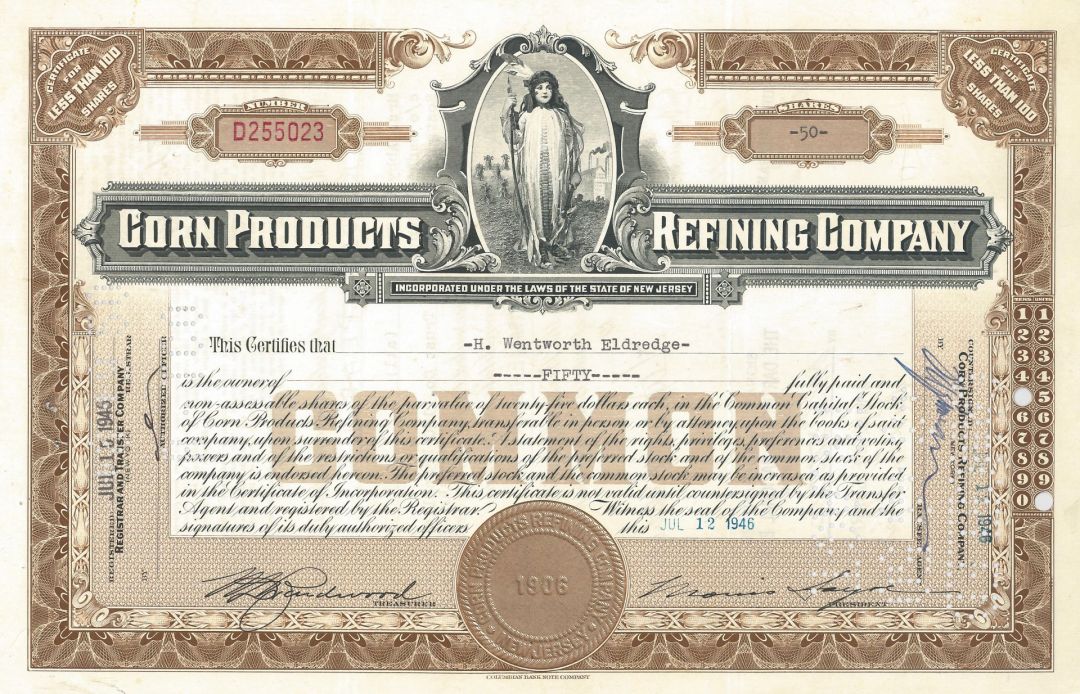 Corn Products Refining Company - Stock Certificate