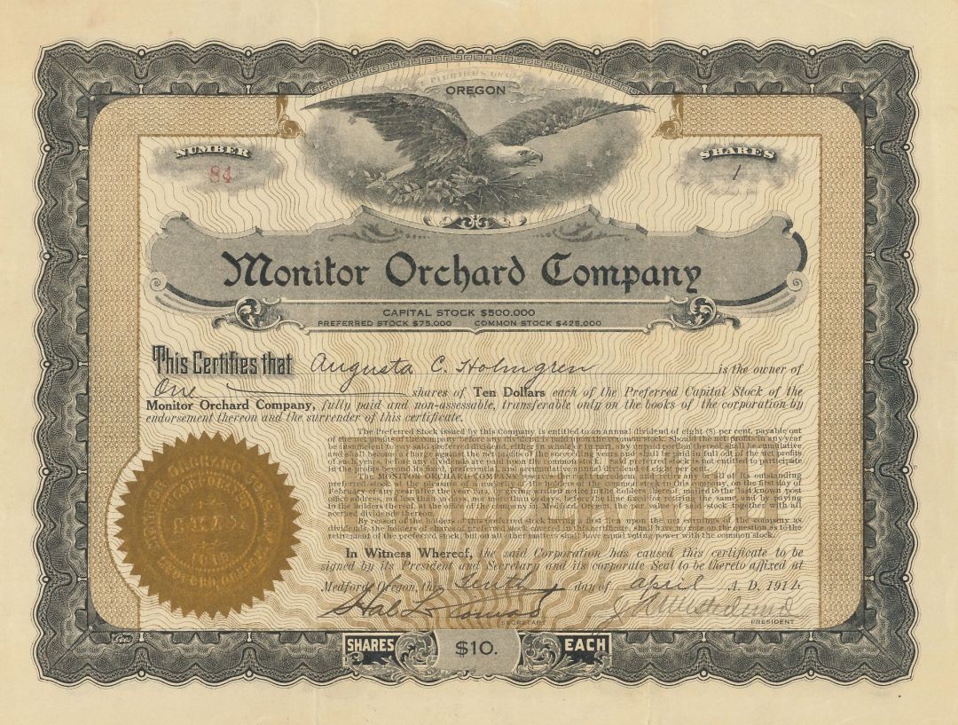 Monitor Orchard Company - Stock Certificate