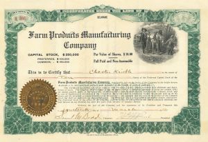 Farm Products Manufacturing Company - Stock Certificate