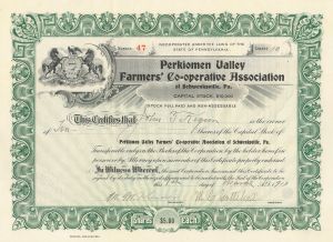 Perkiomen Valley Farmers' Co=operative Association. - Stock Certificate