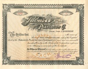 Tabasco Plantation Co. - Mexican Stock Certificate