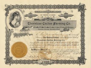 Thornless Cactus Farming Co. -  Stock Certificate