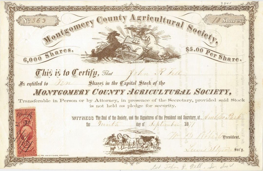 Montgomery County Agricultural Society. - Stock Certificate