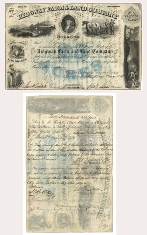 Ridgway Farm and Land Co. - 1856 dated Agricultural Stocks and Bonds