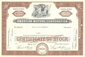 American Motors Corporation - Famous Car Maker - Automotive Stock Certificate