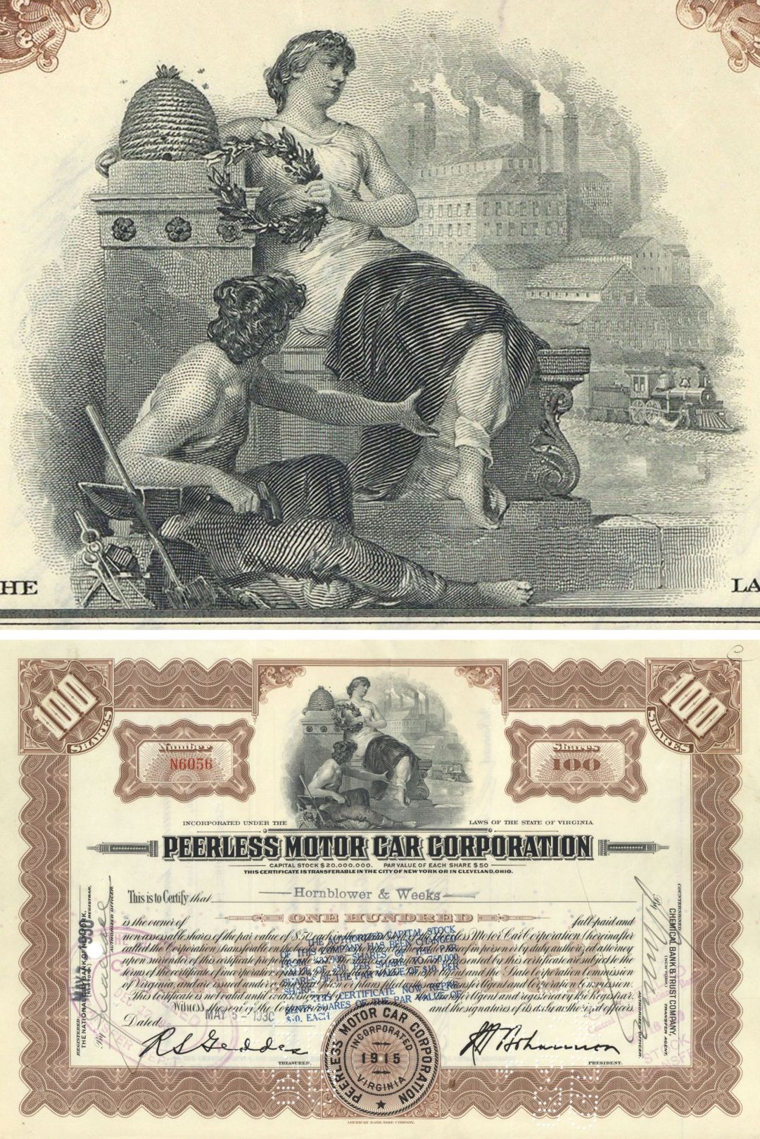 Peerless Motor Car Corporation - 1920's-30's dated Automotive Stock Certificate - Great Automotive History