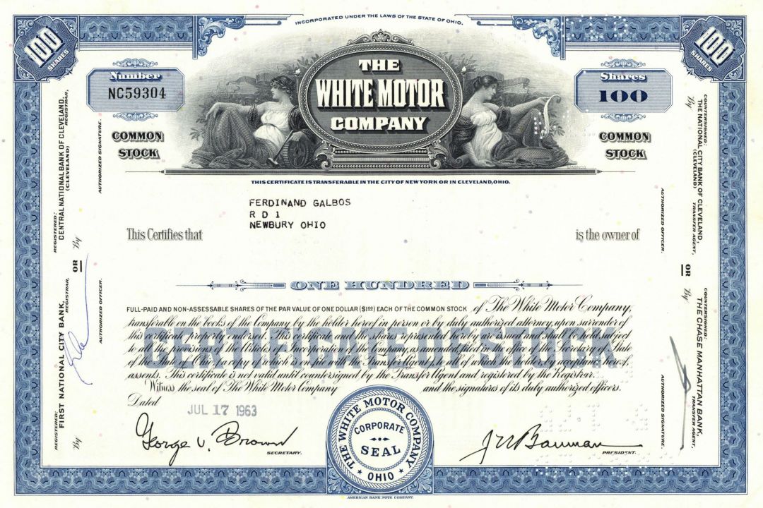 White Motor Co. - Automotive Stock Certificate