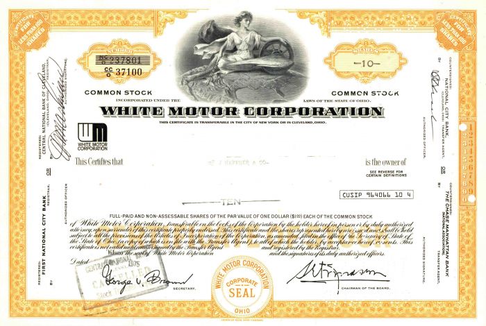 White Motor Corporation - Automotive Stock Certificate